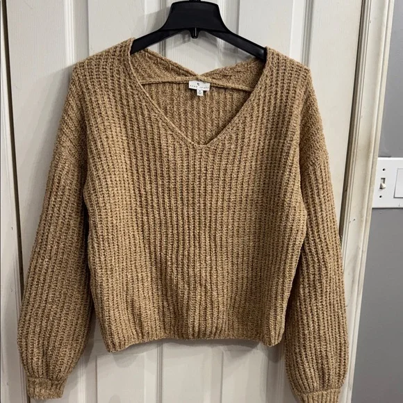 True Craft Camel V-Neck Sweater - Picture 1 of 5